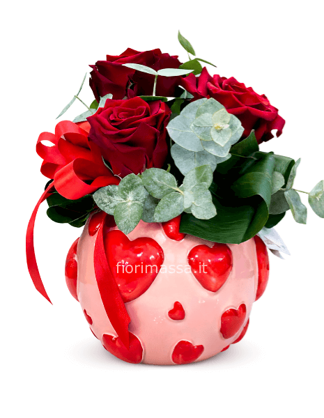 Vaso cuori e rose